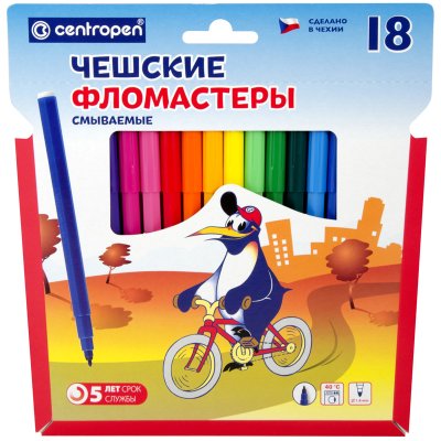 Фломастеры 18цв Centropen 7790 конверт "пингвин" 1/12