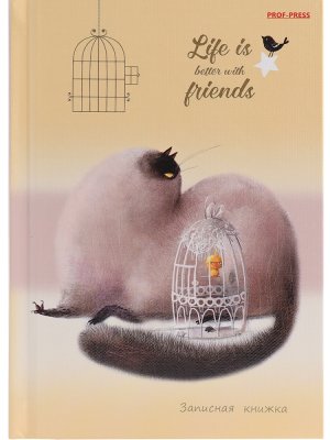Записная книжка А6 64л Проф Кошка и канарейка 6545