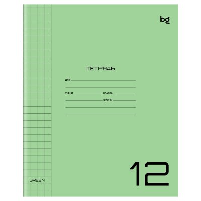 Тетрадь 12л крупная кл. BG пластик зеленая 57703 