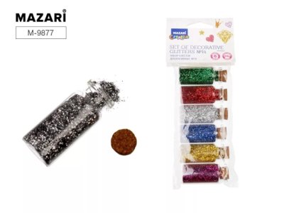 Набор блесток декор 6цв в баночках 10г Mazari 9877 1/12 